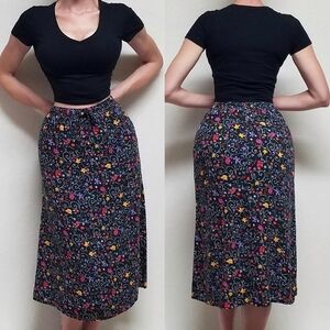 !HP! 90s Vintage Sag Harbor Multi-color Retro Ditsy Floral Hippie Midi Skirt M